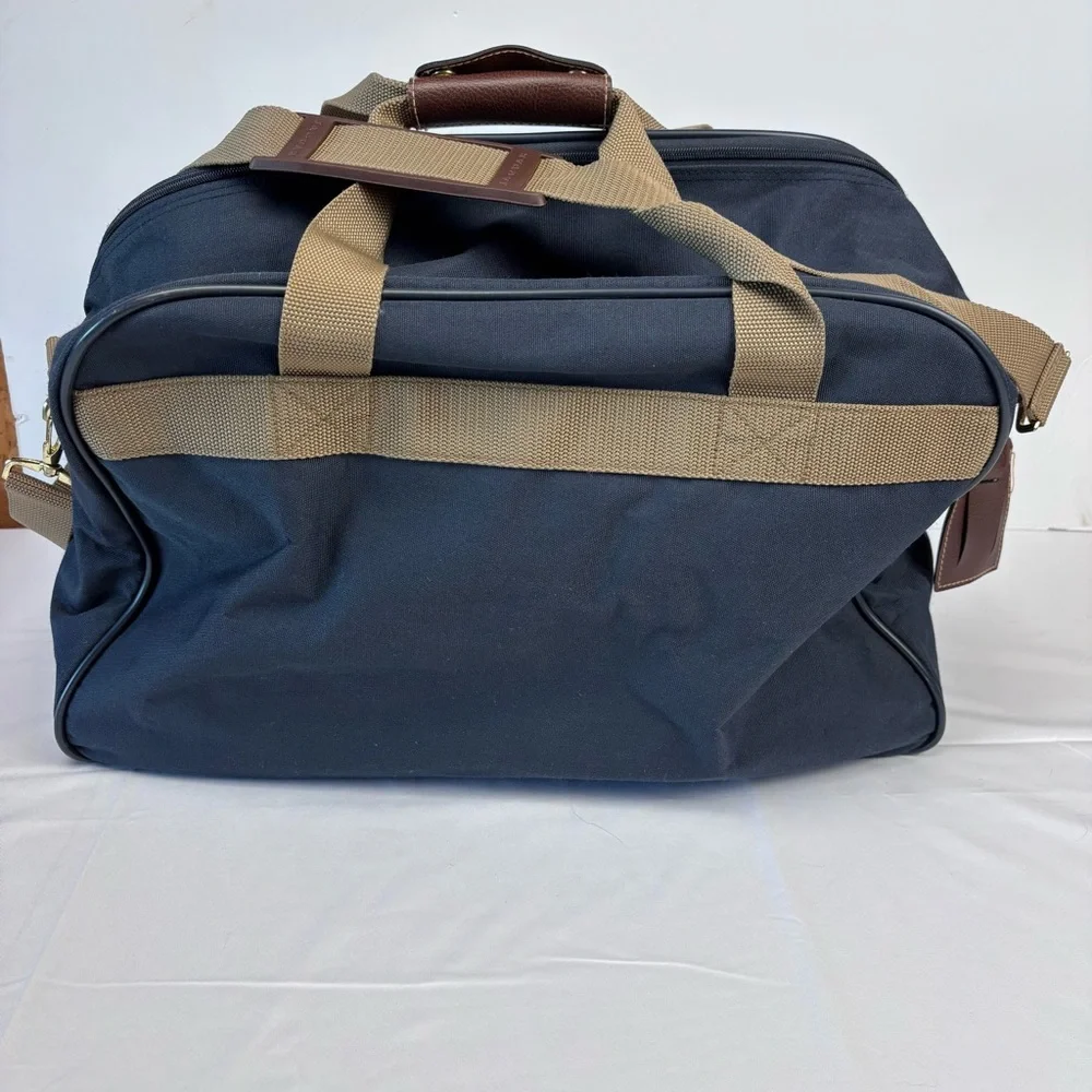 Jaguar Blue and Tan Carry On with Adjustable Strap and Structured Shape. Nice!